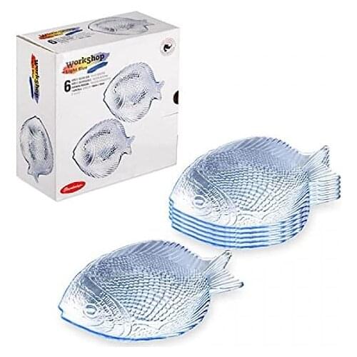 Pasabahce Marine 6 pc Set Crystal Clear Glass Fish Shaped Platter Snack Dish