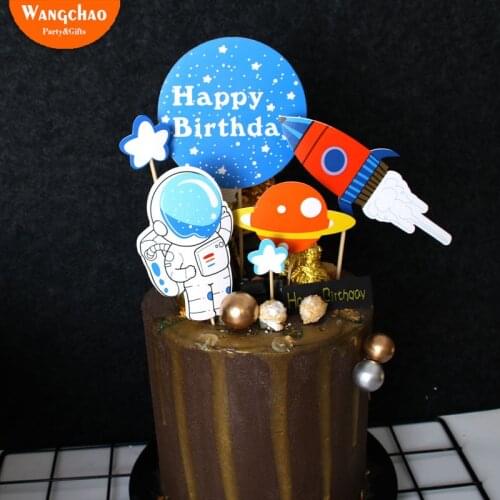 New Arrivals Astronaut Space Man Theme Cake Topper Boy Happy Birthday Cake Decorating Birthday Party Decorations