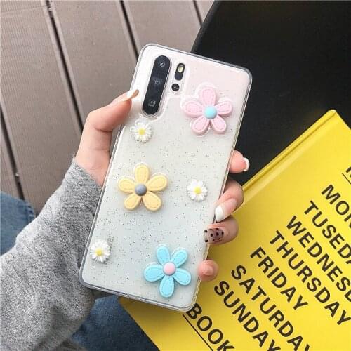 New Fashion TPU Soft Silicone Clear Bling Glitter 3D Candy Flowers Case Flowers For Huawei Honor 20 Pro 20S Nova 5T 10 9 8 Case