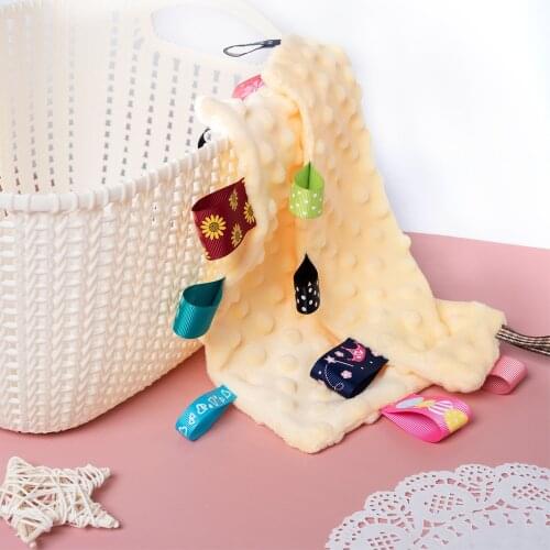 Baby Appease Towel Soft Comforter Security Blankets Infants Safety Sleeping Cuddling Handkerchief with Colorful Tags Minky Dot