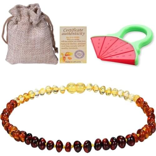 Baltic Ambers Teething Necklace For Babies (Unisex) (Lemon) - Anti Flammatory,Natural Certificated Oval Baltic Jewelry 14-33cm