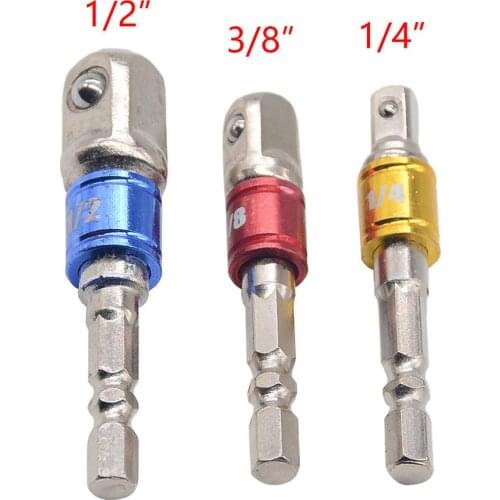 1pc Chrome Vanadium Steel Socket Adapter Hex Shank to 1/4" 3/8" 1/2" Extension Drill Bits Driver Electrical Drilling Heads