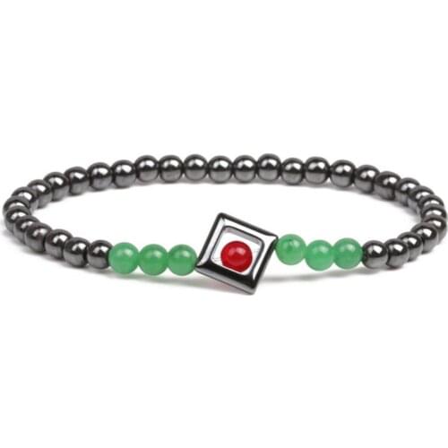 Trendy Silver Plated Handmade Weave Hematite Stone with Green Aventurine Stretchy Bracelet Charm Jewelry