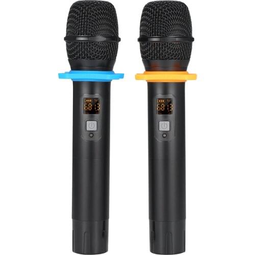 Portable UHF Microphone Set with Dual Handheld Microphones Rechargeable Receiver Frequency Plug-and-Play Dynamic Microphone