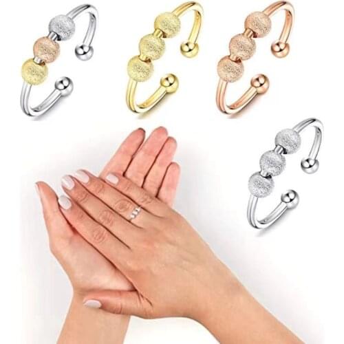Adjustable Anxiety Ring For Women Light Gold Color Stress Relief Fidget Spinner Bead Rings Woman Jewelry 2021 Trend Gift KAR058
