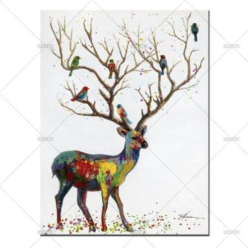 Hand Painted Oil Painting Hang Paintings 100% Handmade Modern Impression Color Deer Animals Picture Home Decor Canvas Paintings