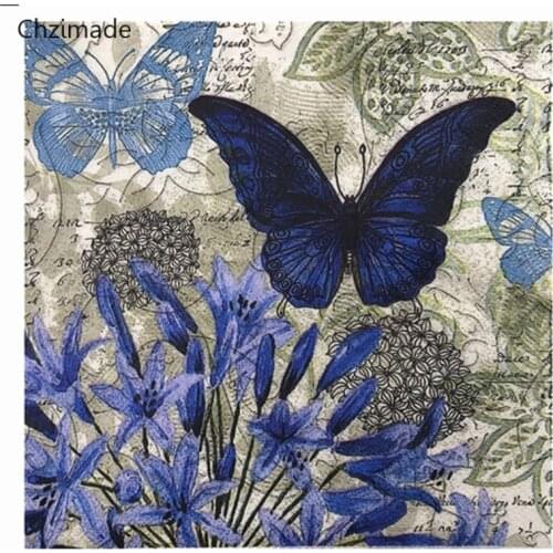 20Pcs Vintage Tissue Purple Flower Blue Butterfly Napkin Paper Wedding Birthday Party Decor
