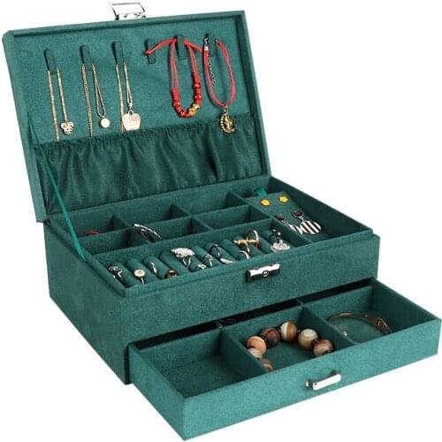 Jewelry storage box double-layer high-capacity earrings earrings display rack lock necklace hand jewelry box