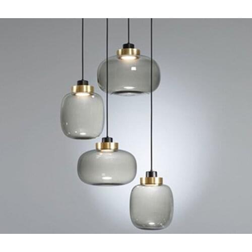 Nordic LED Smoke Gray Glass Pendant Lights Lighting Modern Living Room Lamp Bedroom Stairs Hanging Lamp Study Deco Light Fixture