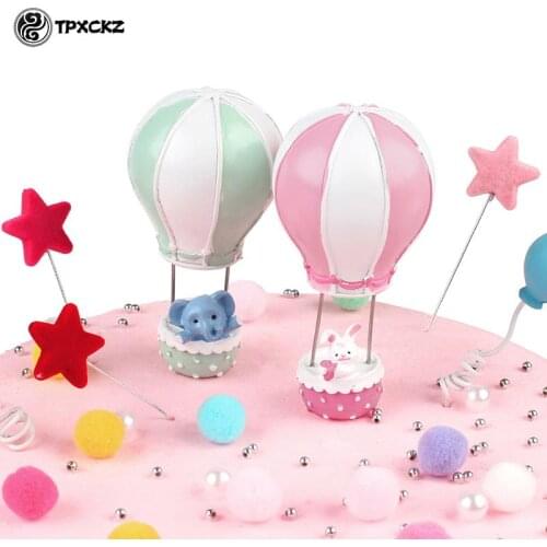 Resin Mini Cute Hot Air Balloon Rabbit And Elephant Statue Decoration Sculpture Home Office Desk Ornament Toy Gift