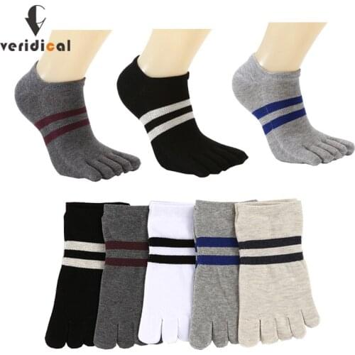 VERIDICAL 5 Pairs/Lot Toe Socks Men Cotton Summer Striped Five Fingers Invisible Sock Meias Masculino Breathable Sock Slippers
