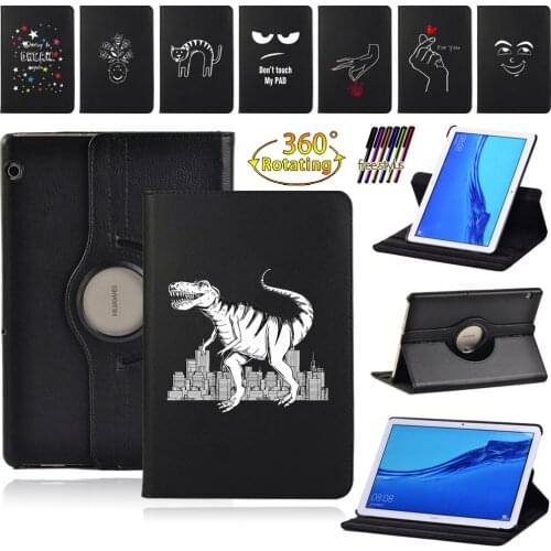 360 Degree Rotating PU Leather Tablet Case for Huawei MediaPad T3 10 9.6"/T5 10 10.1" Tablet Protector Shell Print Pattern