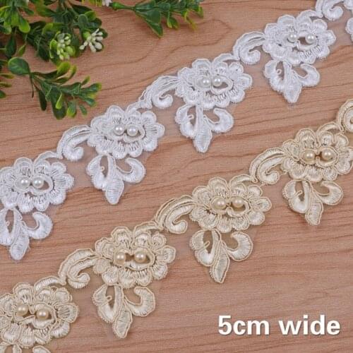 Embroidery Handmade Beaded Water Soluble Flower Lace Applique Fabric DIY Clothes Skirt Hat Edging Sewing Headdress Accessories
