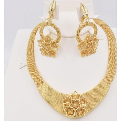 High Quality Dubai Gold color Jewelry Set For Women african beads jewlery fashion necklace set earring jewelry