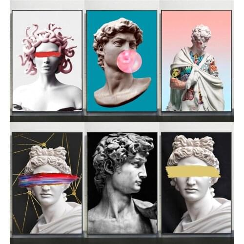 Funny Portrait Sculpture of David Canvas Painting Famous Posters and Prints Abstract Wall Art Picture for Living Room Home Decor