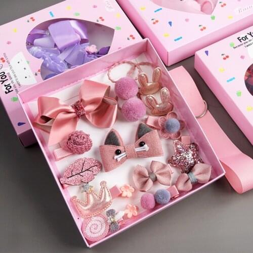 10/18Pcs/Gift Box Children Baby Cute Cartoon Flower Hair Clips Girl Sweet Fabric Soft Hairpins Barrettes Kids Hair Accessories