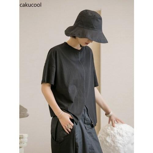 Cakucool 2019 Summer dark wind dotted design swallow tail notch loose fashion comfortable casual short-sleeved female shirt