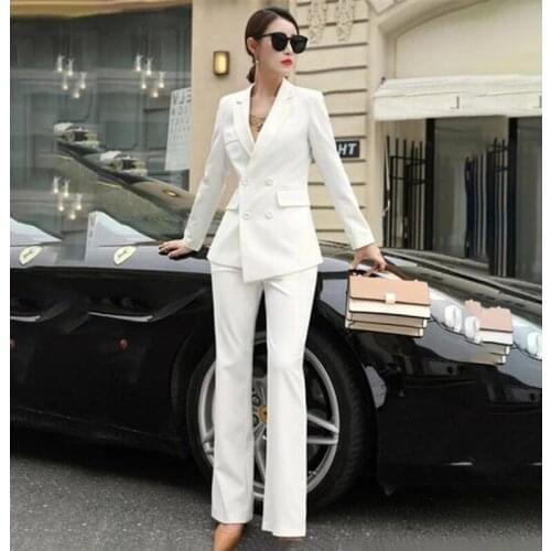 VEIAI White Business Pant Suits for Women Plus Size Ladies Double Breasted Blazer with Pants Womens Work Pantsuit Custom Made
