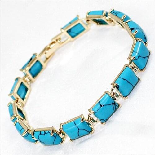 Womens fashion gold plated square pine Stone Bracelet