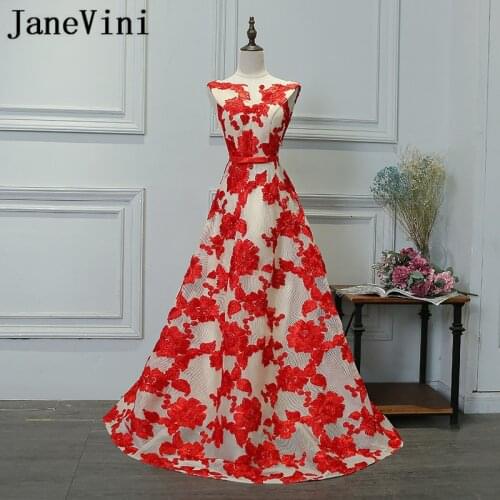 JaneVini 2018 Red Long Bridesmaid Dresses Tulle Lace Floor Length Women Formal Party Gowns Sleeveless Prom Dress Robe Soiree