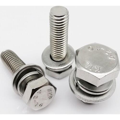 1/10pcs M4 M5 M6 M8 M10 M12 304 Stainless Steel External Hex Hexagon Head SEM Screw Flat Washer Spring Gasket Assemble Bolt