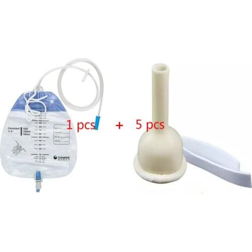 1 drainage bag &5 latex/silicone self adhering male external catheter urinal elderly incontinence urinary silicone sleeve choose