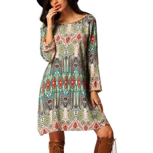 2020 Hirigin Womens Summer Long Sleeve Dress Floral Boho Chiffon Evening Party Loose Beach Short Mini Dress Holiday Beach Dress
