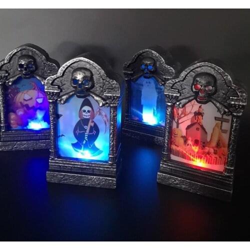 4pc Halloween Tombstone Lamp LED Colorful Flashing Candle Lamp Outdoor Courtyard Skull Graveyard Lamp Halloween Party Decoration