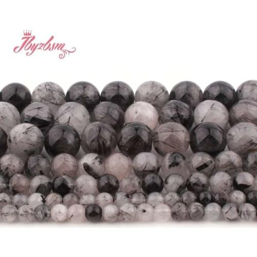6,8,10mm Smooth Round Beads Ball Black Rutilated Natural Stone Beads For DIY Necklace Bracelats Jewelry Making 15" Free Shipping