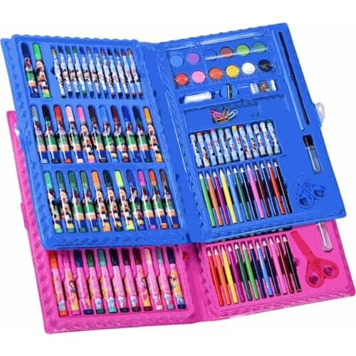1 Set 86 Pcs Children Drawing Painting Art Set Blue Water Color Pen Crayon Oil Pastel Paint Brush Drawing Tool School Party Gift