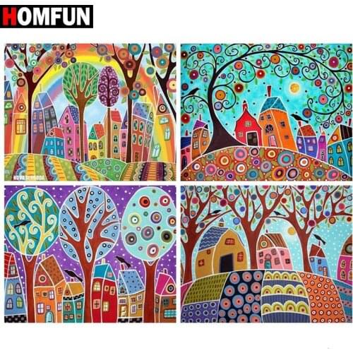 HOMFUN 5D Diamond Pattern Rhinestone Needlework Diy Diamond Painting Cross Stitch "Color tree landscape" Diamond Embroidery