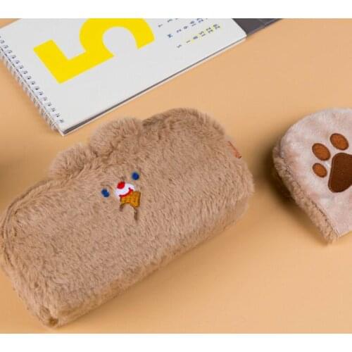Bentoy MIlkjoy Flannel Soft Cute Beer Pencil Case Girls Make up coin purse School Student Pen Bag Winter PLush