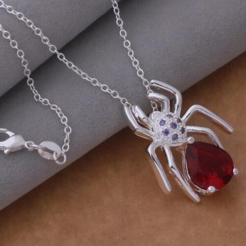 Free Shipping Silver plated Necklaces & Pendants Fashion Silver Jewelry spider inlaid red stone /cmcaldja dyoampva AN708