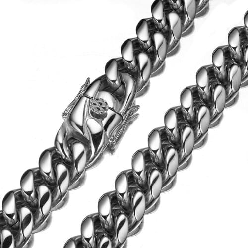 Huge Cool 16mm Wide Silver Color Cuban Curb Chain Mens Unisexs Biker Jewelry Waterproof Miami Cuban Curb Chain Necklace/Bracelet