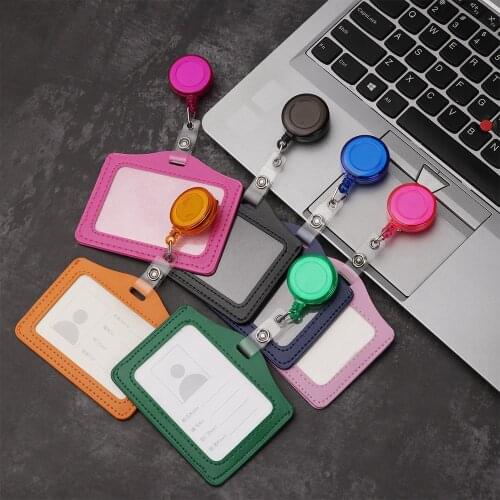 Bank Credit Card Holders Bus ID Identity Cards Case Multicolor Badge with Retractable Reel Work Card Cover PU Leather Cardholder