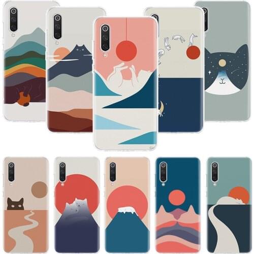 Abstract Art Cat Mount Fuji Japan Landscape Phone Case For Xiaomi Redmi Note 10 9 8 Pro 9S 8 8T 7 6 5 6A 7A 8A 9A 9C 4X S2 K20 K