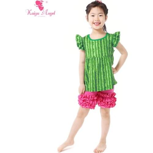Kaiya Angel Baby Girl Shorts Suit Summer Cartoon Watermelon T shirt Shorts Ruffle Kids Clothes 1-8T 2017 NEW FASHION