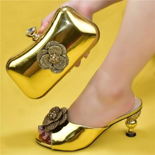 Doershow Italian Shoes With Matching Bags Set Italy African Womens Party Shoes and Bag Sets gold Color Women shoes!!SPU1-3