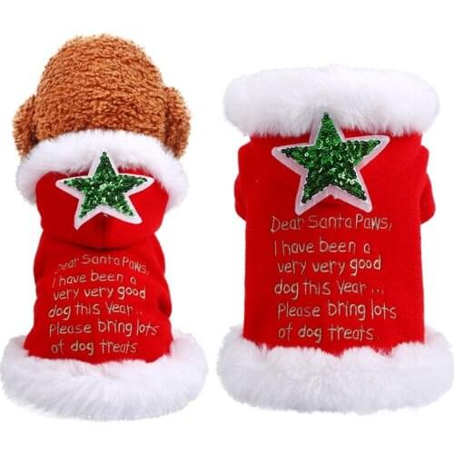 Pet Red Warm Hooded Coat Snap Button Costume For Christmas Festival Decoration Outfits Thicken Villus Warm Hoodies