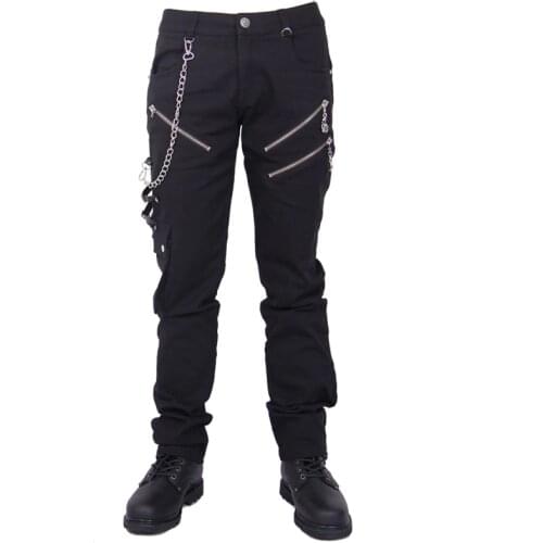 Devil Fashion Mens Punk Rock Straight Pants Streetwear Handsome Fashion Skull Casual Trousers
