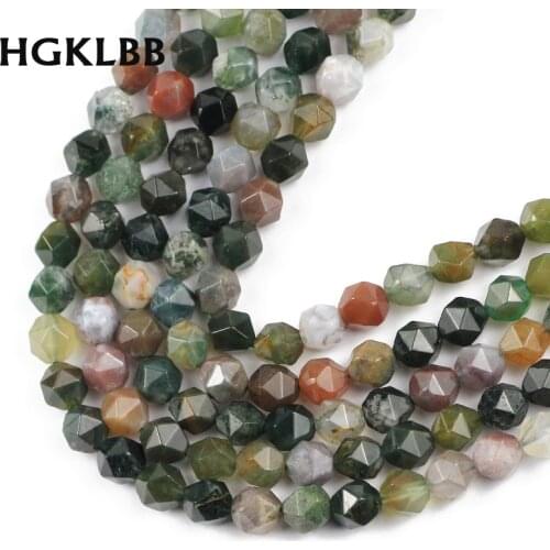 HGKLBB Natural Faceted Indian Agates beads 8MM 43pcs Spacers Loose Stone beads for Jewelry making DIY bracelets accessories
