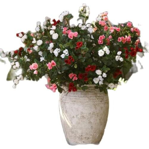 7Pcs Fake Long Stem Mini Rose 25" Length Simulation Spring Rosa for Wedding Home Decorative Artificial Flowers 4 Colors