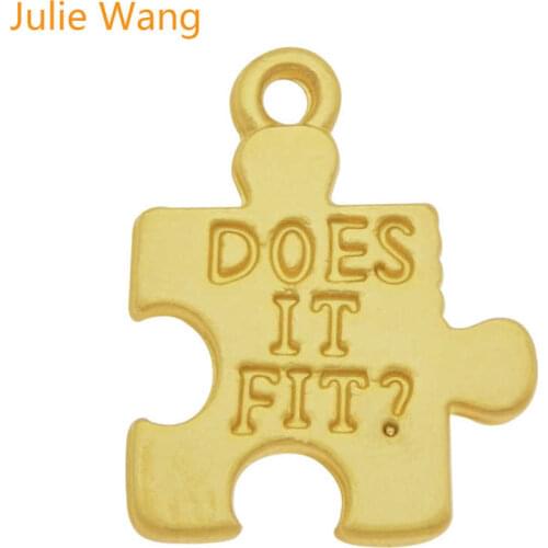 Julie Wang 20PCS Jigsaw Puzzle Charms Alloy Gold "Does it fit" Pendant Jewelry Making Earring Necklace DIY Accessories