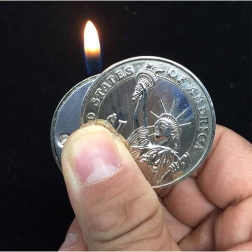 Creative Compact Butane Cigarette Lighter Gas Lighter Inflated Gas Jet Pendant Coin Bar One Dollar Metal Gift Keychain Key Chain