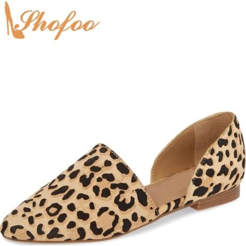 Borwn Leopard Print Pointed Toe Woman Flat Loafers Large Size 11 12 16 For Ladies Office Footwear Soft Shoes Fashion Mature 2021
