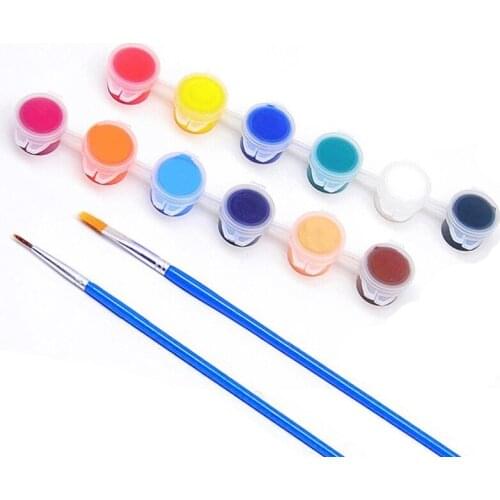 12 Colors Acrylic Paint Set 5ML/Box DIY Pigment with Hook Line Pen Draw Brush