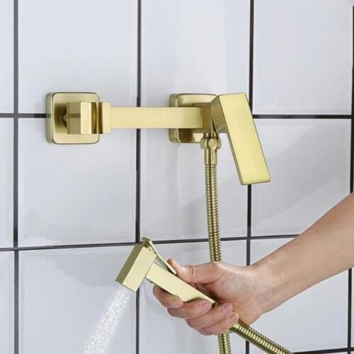 Bidet Faucet Set Brush Gold Wall Mounted Bathroom Bidet faucet High Pressure Toilet Gun Brass Hot And Cold