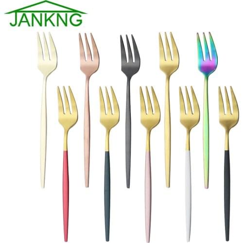 6Pcs Cake Fork Set Matte Flatware For Dessert Fruit Salad Forks Colorful Cutlery Stainless Steel Tableware Kitchen Accessories
