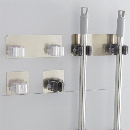 Wall Mounted Mop Organizer Holder Rack Self Sticking Brush Broom Hanger Hook Kitchen bathroom Mops storage Racks drop 1pc