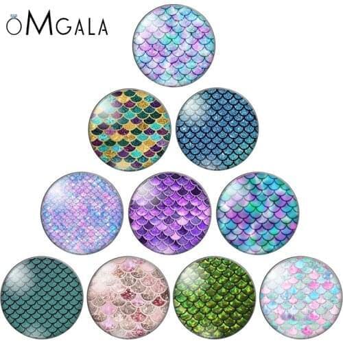 New Beauty Glitter Fish scales10pcs 12mm/18mm/20mm/25mm Round photo glass cabochon demo flat back Making findings